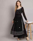 Indian Women Black New Georgette Floral Embroidered High Slit Kurta With Palazzo