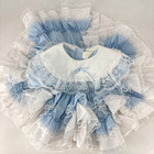 Vintage Baby Girls Blue White Party Dress Twirl Toddler Circle Cut Lid l Dolly s