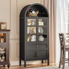 Farmhouse Arched Display Cabinet Storage Cabinet Glass Doors Led Sensor Lights