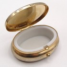 Vintage Abalone Shell Pill Box Mosaic Inlay Oval Silver Tone Trinket Case Mcm