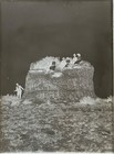 Antique Glass Plate Negative  Group On Rock Formation  Man Standing Below