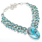 Tibetan Turquoise  Blue Topaz 925 Sterling Silver Jewelry Necklace 18  D796