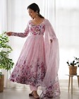 Women Pink Floral Anarkali Gown Party Wear Long Dress Dupatta Set For Women