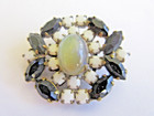 Pretty Czech Vintage Style Glass Rhinestone Button    Black   White C moonglow