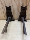 Heavy  Cast Iron Vintage Antique Cat Andirons  fire Dogs 