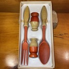 Vintage Ceramic   Wood 4 Pc Salad Set In Original Box Made In Japan Never Used
