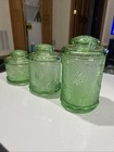 Vtg Indiana Tiara Exclusive Chantilly Green Sandwich Glass Canister Set 1 Crack