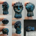 Roman Ancient Phoenician Glass Head Bead Blue Mosaic Face Pendant Figural