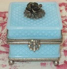 Antique French Blue Opaline Glass  Casket Trinket Box   Jewelry Box