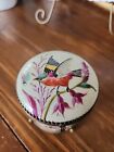 Antique French Porcelain Mirrored Vanity Box With  Hand Painted Bird Butterflie 