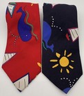 Vintage Lot Of 2 Gj Cahn Cotton Ties Red Blue Whale Sailboat 80s 90s Retro