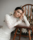 Full Lace A Line Wedding Dresses Long Sleeves Sweep Train Elegant Bridal Gowns
