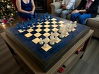 Handcrafted Ocean Blue Epoxy Resin   Pine Wood Chess Board Set W  Pieces