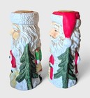 Vintage 1980s Old World Santa Taper Candle Holders Set 2 Hand Painted Ceramic
