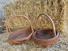 Antique Asian Bamboo Woven Panier Japanese Serving Basket Pair
