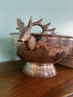 Vintage Silver Plated Hammered Stag Deer Elk Head Pedestal Decorative Bowl Decor