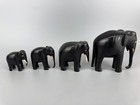 Bundle Of 4 Vintage Hand Carved Black Ebony Wooden Elephant Figurines - Job Lot