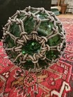 Vintage Japanese Large Glass Fishing Float Buoy Ball Net Green 13 h 