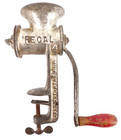 Regal  4 Meat Grinder Cast Iron Table Top Red Wood Handle Antique Farmhouse Tool