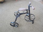 Vintage Toy Tricycle Doll Size Large Metal Wrought Iron W  Wood Seat   Handles