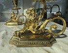 Lion Griffin Beast Antique Bronze Brass Chamberstick Candle Holder Ornate Pair