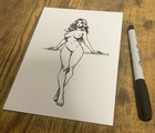 Original Ink Sketch Art Of Naked Woman     5x7 On Cardstock