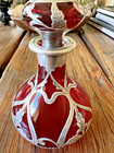 Gorham Perfume D952 Antique Art Nouveau Bottle American Red Glass Silver Overlay