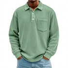 Mens Long-sleeve Polo Shirt Casual Corduroy-striped Top