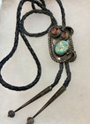 Vintage Mid Century Turquoise   Coral Bolo Tie Signed Ax Read 