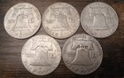 Benjamin Franklin Siiver Half Doliar Lot Of 5 - 90  Siiver