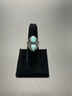 925 Sterling Silver Signed Band Ring Size Double Teardrop Turquoise Bezel