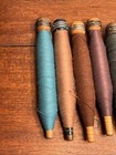 Lot Of 10 Primitive Wooden Industrial Thread Bobbins Spools With Thread