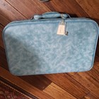 Vtg New Blue Soft Side Vinyl Luggage Set Suitcase Carry On Purse makeup Bag