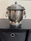 Vintage Silver Plated Lion Head Glass Ice Bucket By Poole With Lid