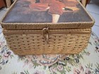 Sewing Basket With Victorian Boy Screen Print Top Contents Included Vintage 1980