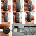 Ancient Black Stone Cylindar Seal Bead Carved Ritual Figure Artifact Roman