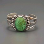 Old Navajo Handmade And Hand Tooled Heavy Ingot Silver Turquoise Cuff Bracelet