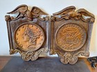 Rare Antique vintage Large 1849  20 Gold Double Eagle Gold Coin Wall Plaque Pair