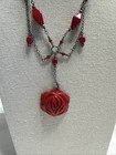 Vintage Sterling Silver Red Coral Floral Drop Necklace 17 -19 
