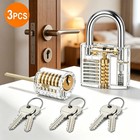 3pc Transparent Acrylic Padlock Set Locksmith Training Cutaway Pin Tumbler Lock