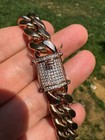Miami Cuban Link Chain W  1ct Cz Iced Clasp 14k Rose Gold Plated Stainless Steel