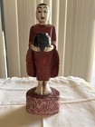 Antique Monk Burmese Wooden Statue From Myanmar Hand Carved Teak Wood Ancient