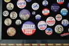 Political Campaign Pins Lot On A Star And Stripes Bulletin Board 