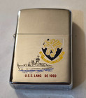 Vintage Us Navy 1971 Uss Lang De-1060 Chrome Named Zippo Lighter In Box