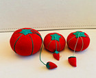 Vintage Pin Cushion 3 Red Tomato Strawberry Sewing Pins Needles  Collectable See