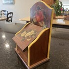 Vintage  Solid Wood Hand Painted Recipe Box  Apples Leaves And Flowers Flip Top