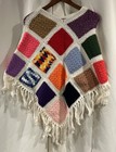 Handmade Crocheted Colorful Granny Square Hand Knit Afghan Poncho