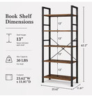 5 Tier Industrial Bookshelf 62  Tall Bookcase Rustic Wood Storage Shelf Unit