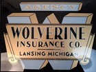 Vintage Wolverine Insurance Company 17  X 13  Glass Art Deco Advertising Sign