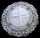 Vintage Cluny Lace   Linen Tablecloth Table Topper 45  Dia  Bobbin Lace 11  Wide